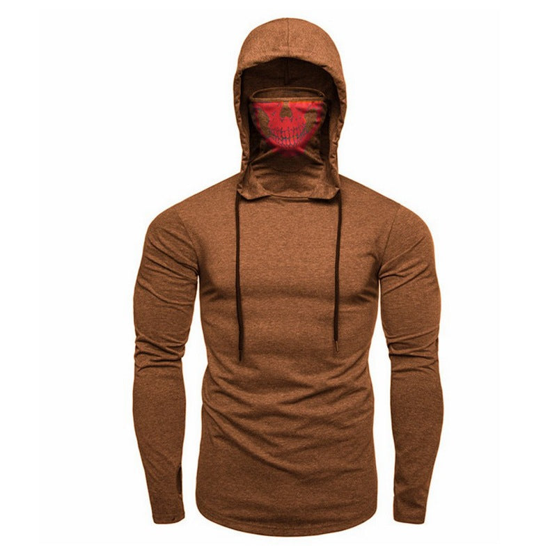 Herren Slim-Fit Kapuzenpullover mit integrierter Totenkopf-Gesichtsmaske Nord Taschen