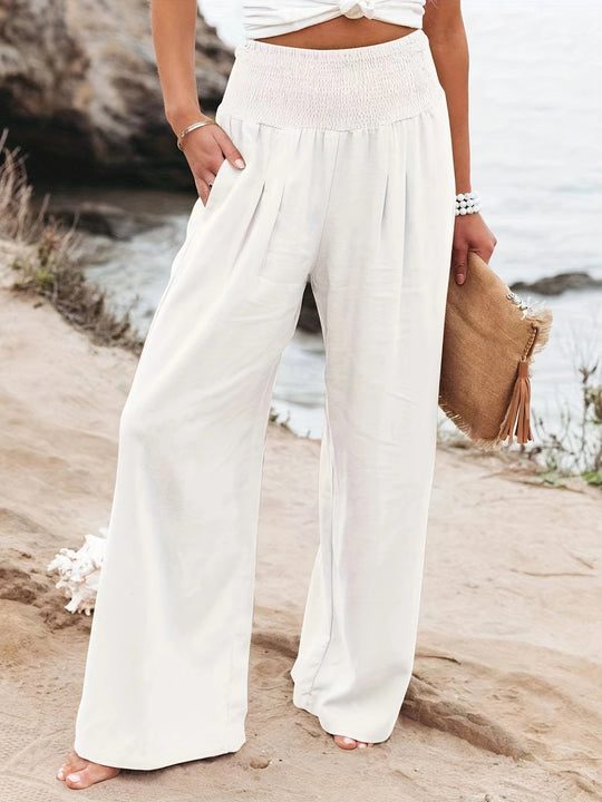 Damen Weite Leinenhose mit Smokbund und Eingrifftaschen Nord Taschen