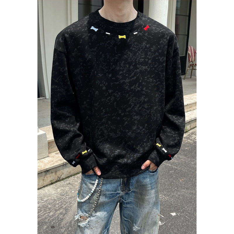 Herren Oversize-Sweatshirt mit Marmor-Effekt und bunten Knochenstickereien Nord Taschen