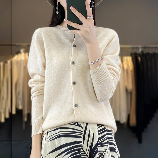 Damen Leichter Feinstrick-Cardigan mit Kaschmir‑Optik, Rundhalsausschnitt und verdeckter Knopfleiste Nord Taschen