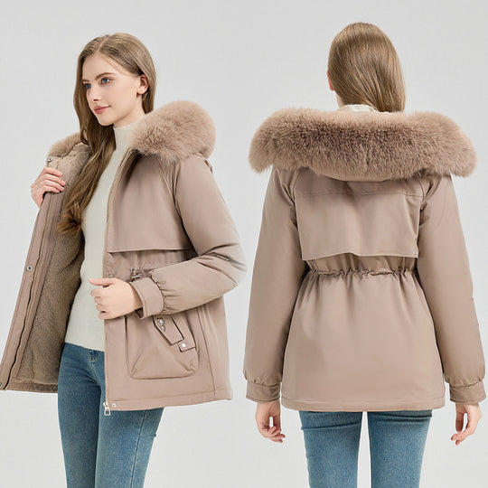 Damen nan taillierter Funktionsparka mit XXL-Kapuze, weichem Fleecefutter und multifunktionalen Pattentaschen Nord Taschen
