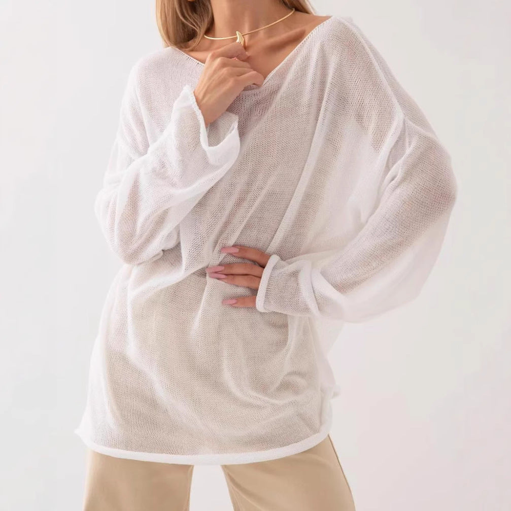 Damen luftiger Oversize-Strickpullover mit weitem Schnitt und transparentem Gew Nord Taschen