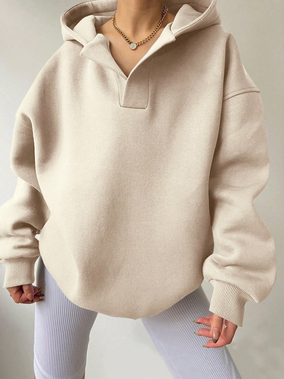 Damen Oversized Kapuzensweatshirt mit lässigem Stehkragen und langen Ärmeln Nord Taschen