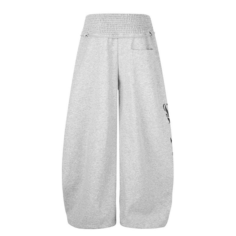 Damen Extraweite Balloon-Palazzo-Sweathose mit geripptem Komfortbund, Kordelzug und typografischem Gothic-Print Nord Taschen