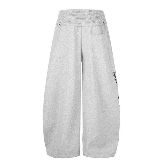 Damen Extraweite Balloon-Palazzo-Sweathose mit geripptem Komfortbund, Kordelzug und typografischem Gothic-Print Nord Taschen