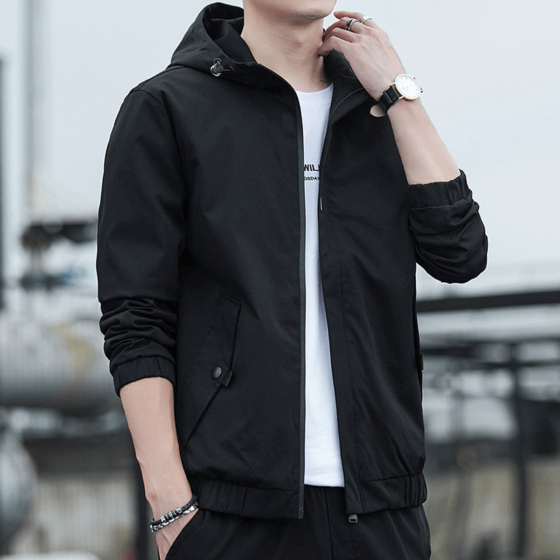 Herren Leichter Kapuzen-Windbreaker im Urban-Minimalstil mit verdecktem Reißverschluss und elastischen Bündchen Nord Taschen