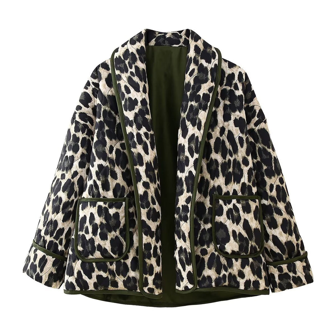 Damen Gefütterte Kimono-Jacke mit Leopardenmuster, Oversize-Schnitt und aufgesetzten Taschen Nord Taschen