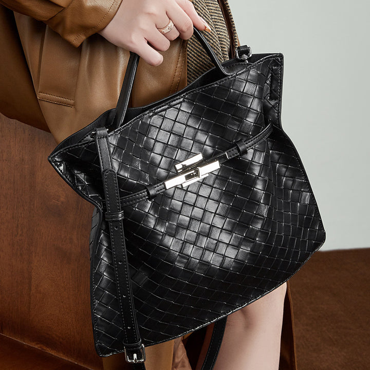 Damen geflochtene Shopper Tasche mit modernem Verschluss Nord Taschen