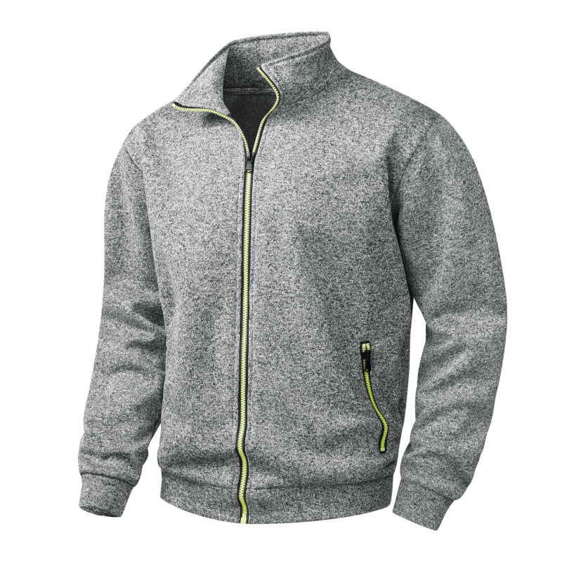 Herren Fleece-Strickjacke mit durchgehendem Reißverschluss, Stehkragen & Neon-Kontrastdetails Nord Taschen