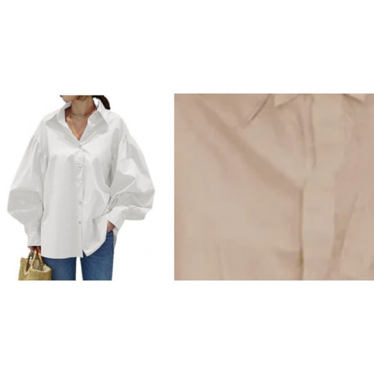 Damen Oversize-Bluse mit Ballonärmeln und Hemdkragen Nord Taschen