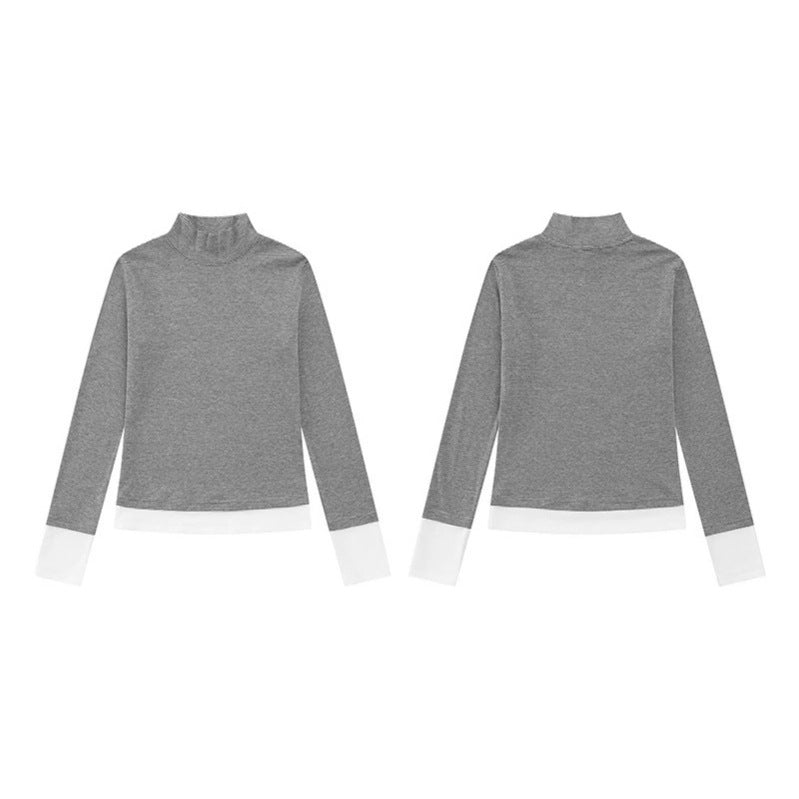 Damen Rollkragen-Langarmshirt mit Kontrastabschlüssen Nord Taschen