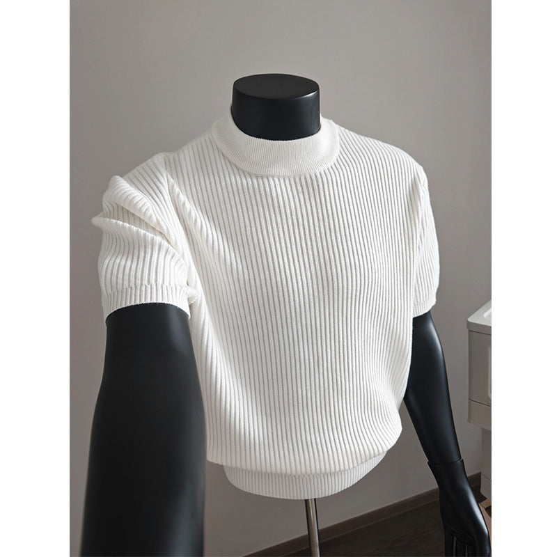 Herren kurzärmeliges Rippstrick-Shirt mit Stehkragen und schmaler Passform Nord Taschen