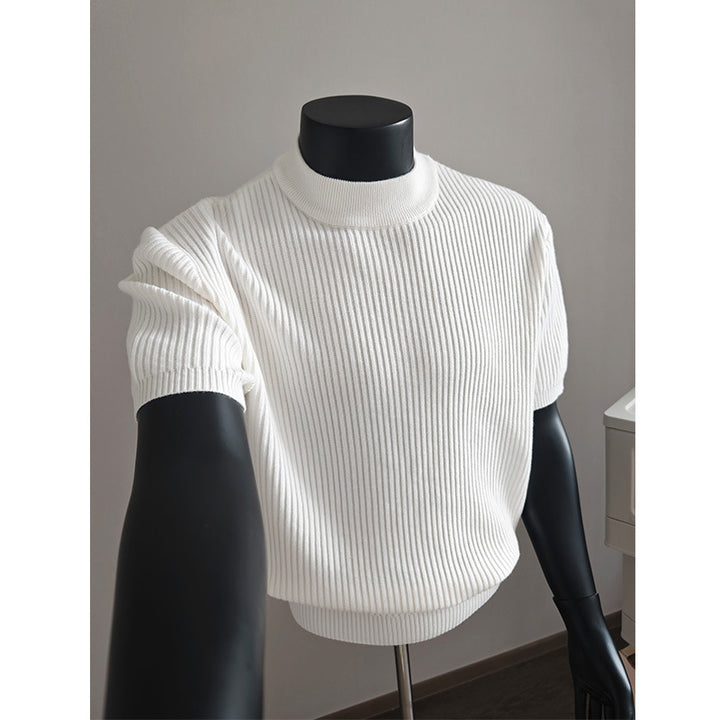 Herren kurzärmeliges Rippstrick-Shirt mit Stehkragen und schmaler Passform Nord Taschen