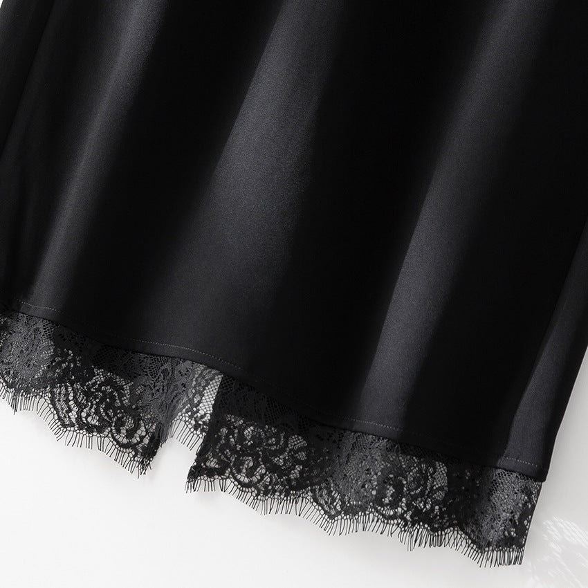 Damen Midirock aus Satin mit Spitzenbesatz und Seitentaschen Nord Taschen
