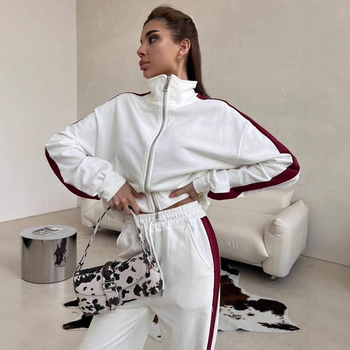 Damen weites Zip-Sweatset mit Kapuze, hohen Bund und seitlichem Kontraststreifen Nord Taschen