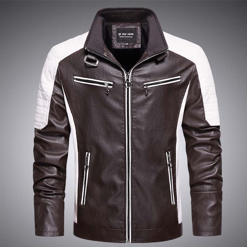 Herren Biker-Lederimitatjacke im Racing-Stil mit Stehkragen und Reißverschlusstaschen Nord Taschen