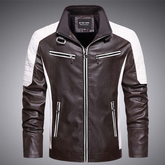Herren Biker-Lederimitatjacke im Racing-Stil mit Stehkragen und Reißverschlusstaschen Nord Taschen
