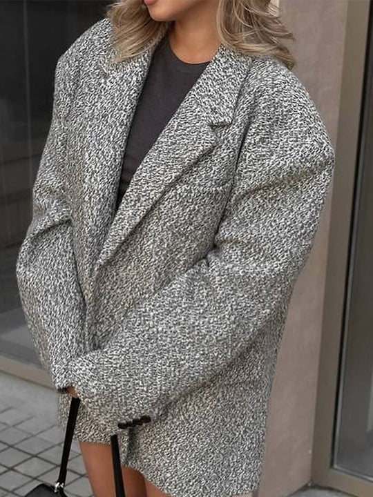 Damen Oversize Wollmix-Blazer im Bouclé-Look mit kastiger Silhouette Nord Taschen