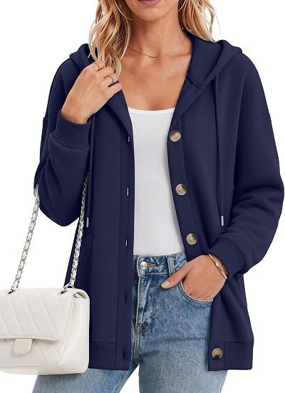 Damen Fleece-Kapuzencardigan mit Knopfleiste, Raglanärmeln und Eingrifftaschen Nord Taschen