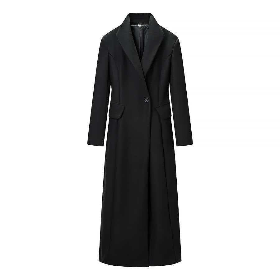 Damen Taillierter Longline-Mantel mit betonter Schulterpartie und Ein-Knopf-Verschluss Nord Taschen
