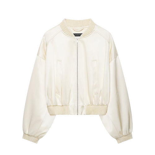 Damen Kurzer Satin-Bomber mit Oversize-Ballonärmeln und Rippkragen Nord Taschen