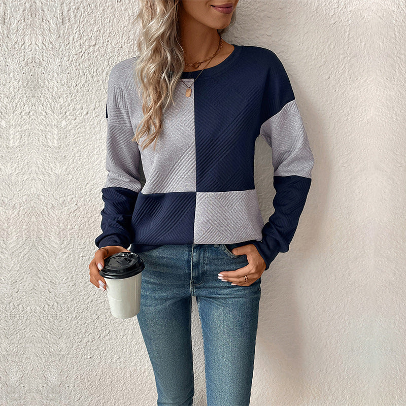 Damen Colorblock-Pullover mit Strukturstrick und Rundhalsausschnitt Nord Taschen