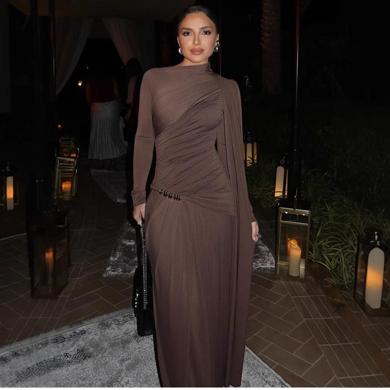 Damen Figurbetontes Abendkleid mit asymmetrischer Drapierung, gerafftem Oberteil und langer Drapé‑Schleife Nord Taschen