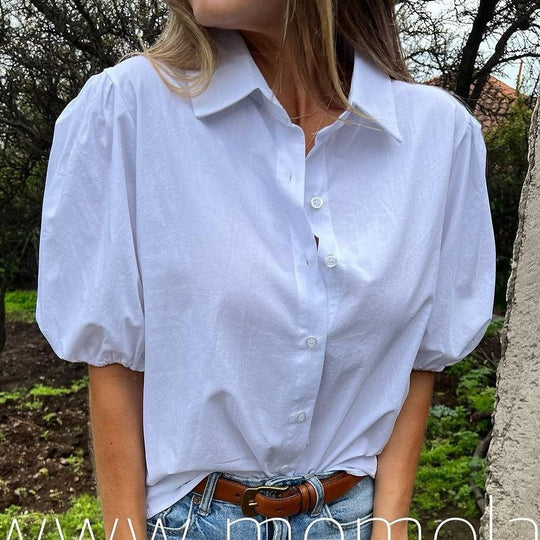 Damen Bluse mit Puffärmeln und klassischem Kragen
