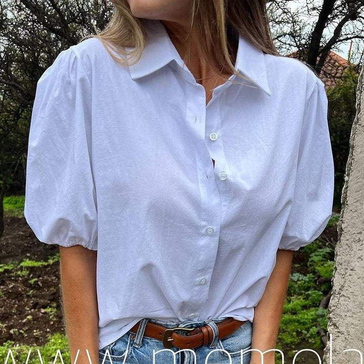Damen Bluse mit Puffärmeln und klassischem Kragen
