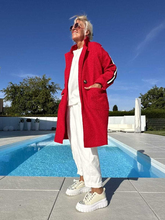 Damen Sportliche Longjacke mit praktischen Taschen und Streifenmotiv