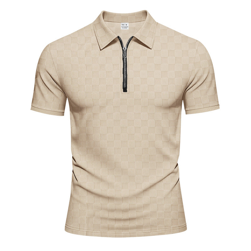 Herren nan kurzes Halbzip-Poloshirt aus strukturierter Waffelpiqué mit Hemdkragen und figurbetonter Passform Nord Taschen