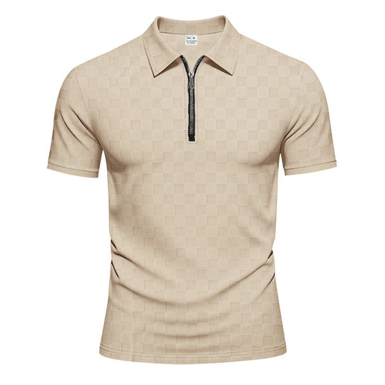 Herren nan kurzes Halbzip-Poloshirt aus strukturierter Waffelpiqué mit Hemdkragen und figurbetonter Passform Nord Taschen