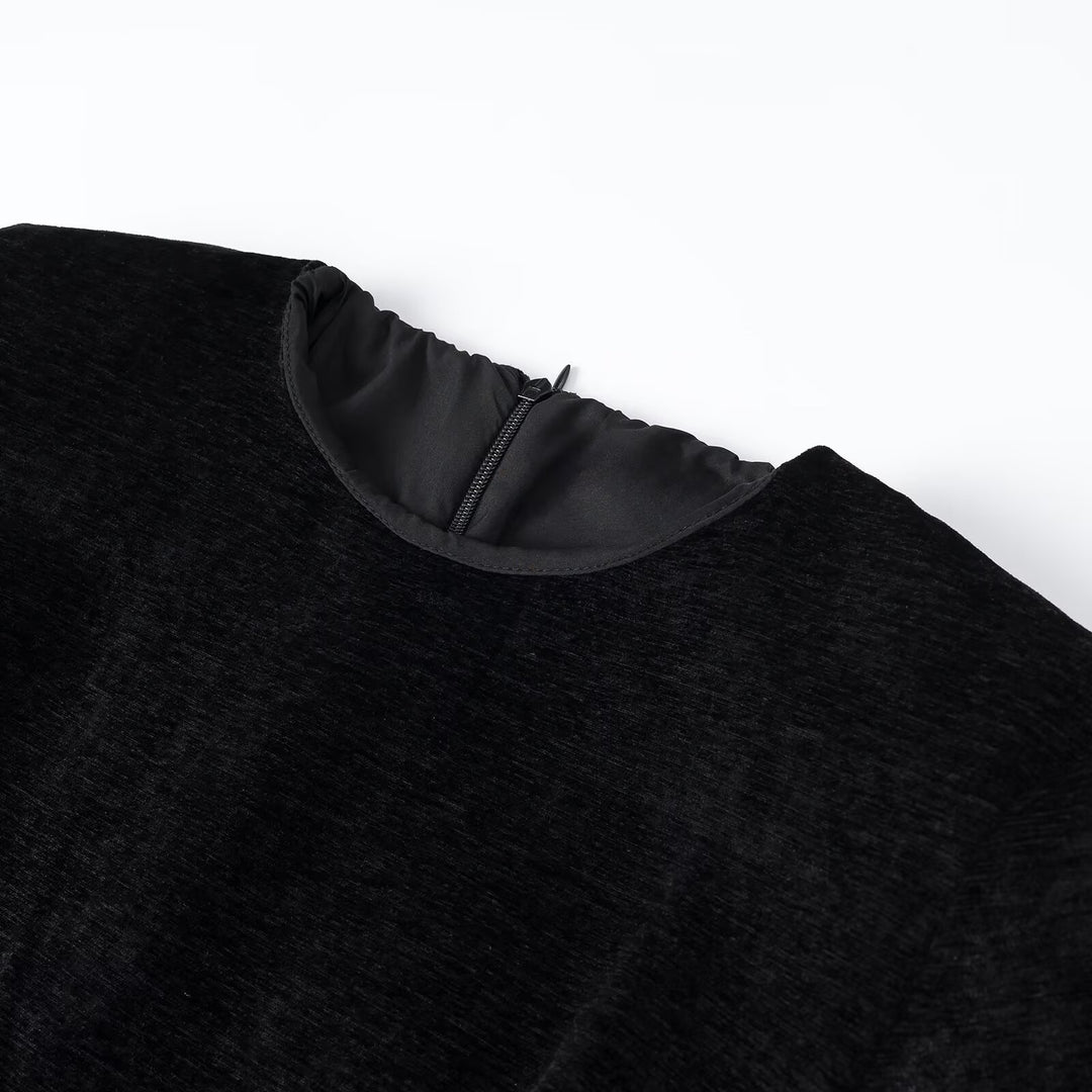 Damen Samt-Midikleid mit kurzen Ärmeln und gestuftem Plisseerock Nord Taschen