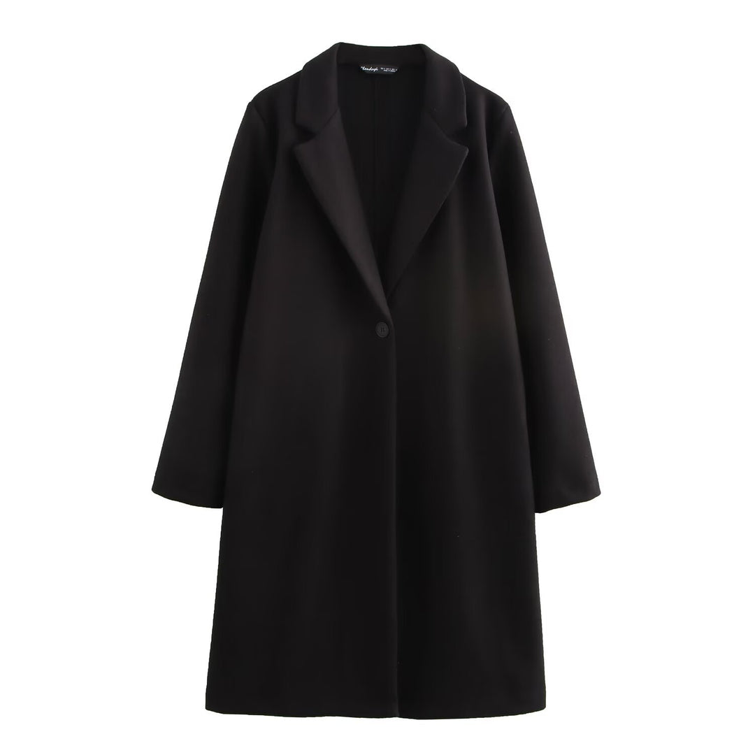 Damen Puristischer Longline-Mantel mit Reverskragen, Ein-Knopf‑Verschluss und weichem Filzfinish Nord Taschen