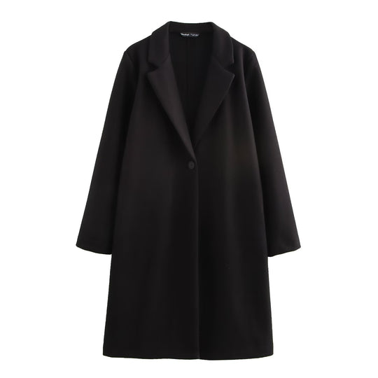 Damen Puristischer Longline-Mantel mit Reverskragen, Ein-Knopf‑Verschluss und weichem Filzfinish Nord Taschen