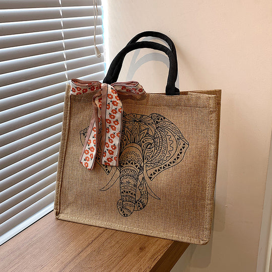 Damen Jute-Tragetasche mit stilvollem Sonnendesign Nord Taschen