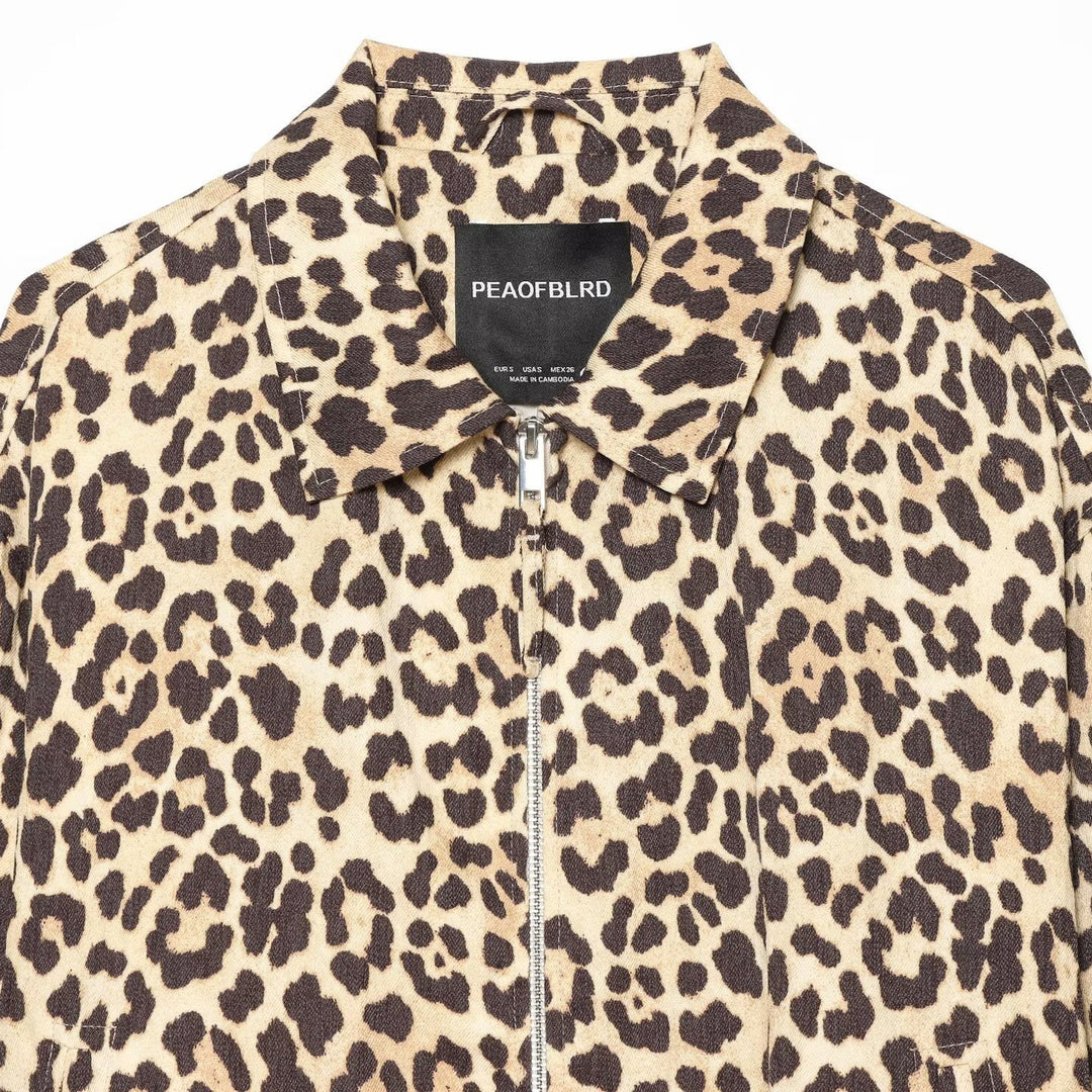 Damen Cropped Bomberjacke im Oversize‑Schnitt mit durchgehendem Reißverschluss und Leopardenmuster Nord Taschen
