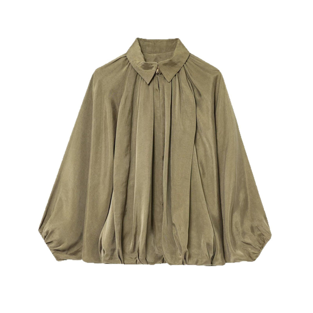 Damen Weite plissierte Cape-Übergangsjacke mit Reißverschluss und ballonförmigem Saum Nord Taschen