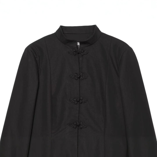 Damen Taillierter Kurzblazer mit Mandarin-Stehkragen und dekorativen Froschverschlüssen Nord Taschen