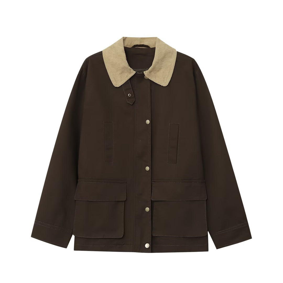 Damen Fieldjacke im Parka‑Stil mit Cordkragen, Druckknopfverschluß und aufgesetzten Fronttaschen Nord Taschen