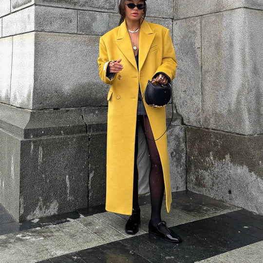 Damen Oversized Wollmantel mit Reverskragen und Pattentaschen Nord Taschen