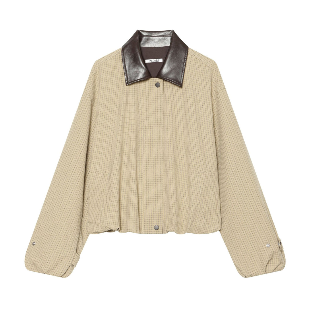Damen Cropped-Boxy-Übergangsjacke mit Karomuster und kontrastierendem Kunstlederkragen Nord Taschen