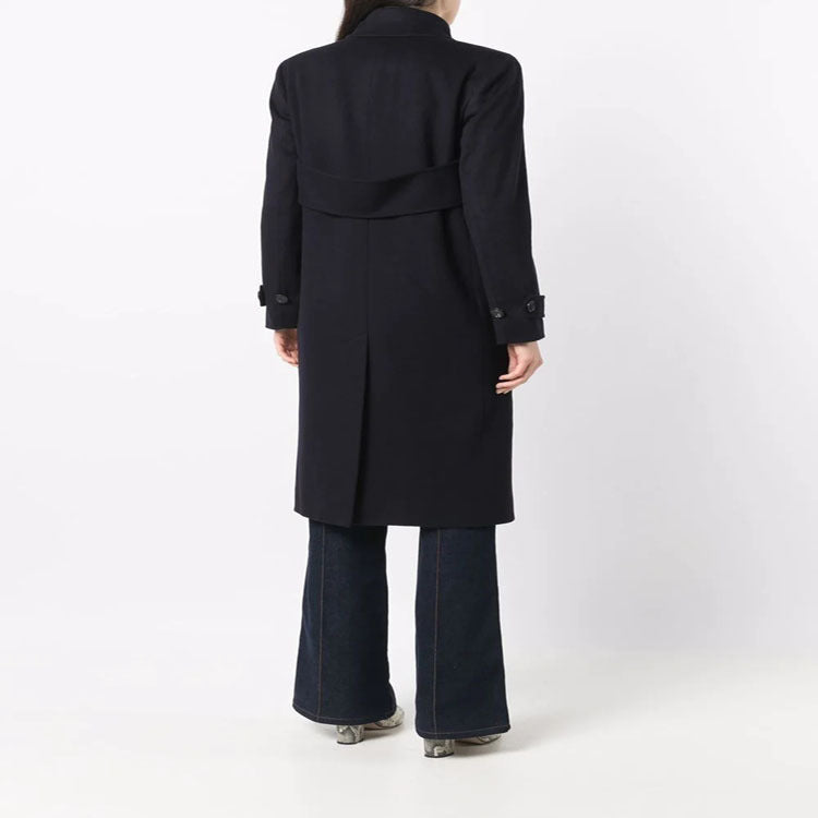 Damen Figurnaher Zweireihiger Wollmix-Longcoat mit fallendem Revers Nord Taschen