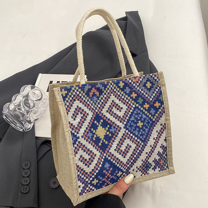 Damen Jute-Tasche mit kunstvollem, gewebtem Muster und praktischen Henkeln Nord Taschen