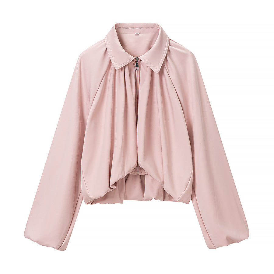Damen Kurzcape mit Volumenärmeln, Reißverschluss und gerafftem Saum Nord Taschen