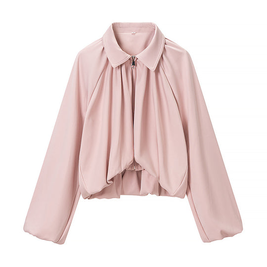Damen Kurzcape mit Volumenärmeln, Reißverschluss und gerafftem Saum Nord Taschen