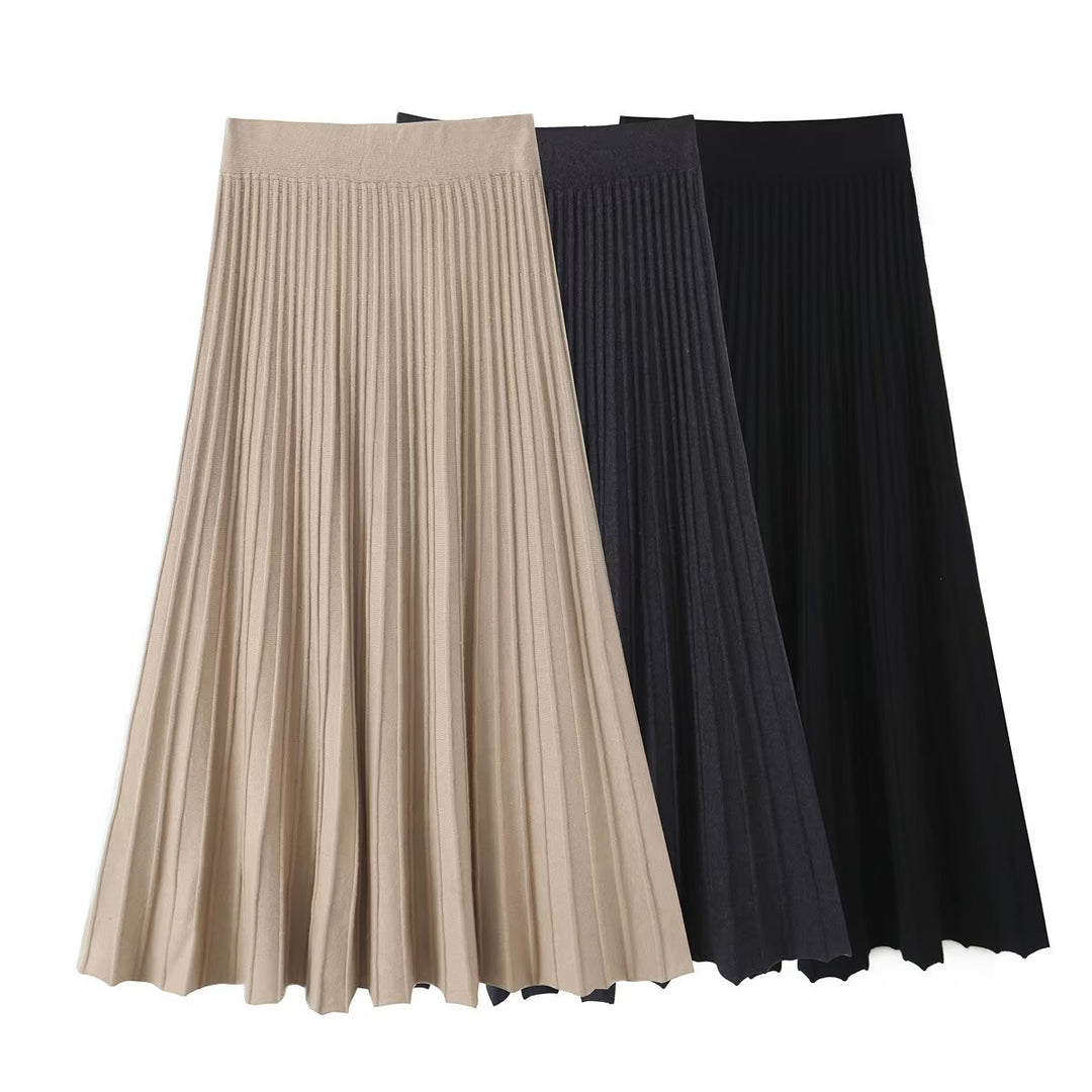 Damen Plissierter Maxirock mit hoher Taille und Elastikbund Nord Taschen
