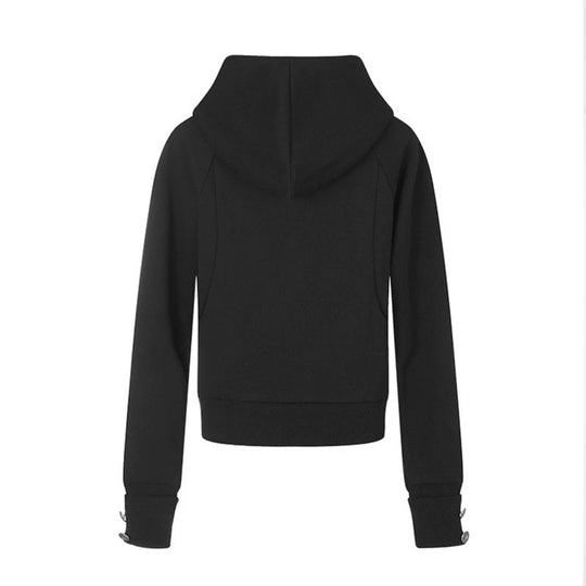 Damen taillierte Kapuzen‑Sweatjacke mit Frontreißverschluss, Nietenbesatz und Taschenapplikation Nord Taschen