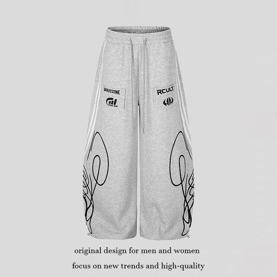 Damen Weite Midilounge‑Sweathose im Palazzo‑Cut mit Tunnelzug, Zip‑Saum und Statement‑Print Nord Taschen