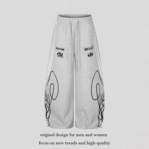 Damen Weite Midilounge‑Sweathose im Palazzo‑Cut mit Tunnelzug, Zip‑Saum und Statement‑Print Nord Taschen